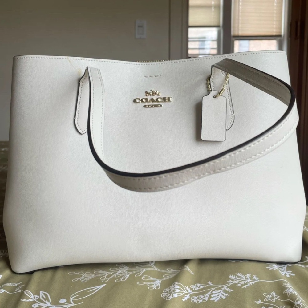 Coach Large White Leather Tote with Gold Hardware